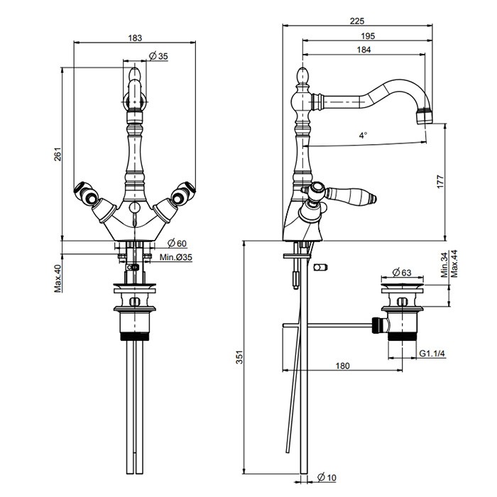 Fima Carlo Frattini Cмеситель для раковины, на 1 отв., с донным клапаном, Herend, F5411OR цвет: золото