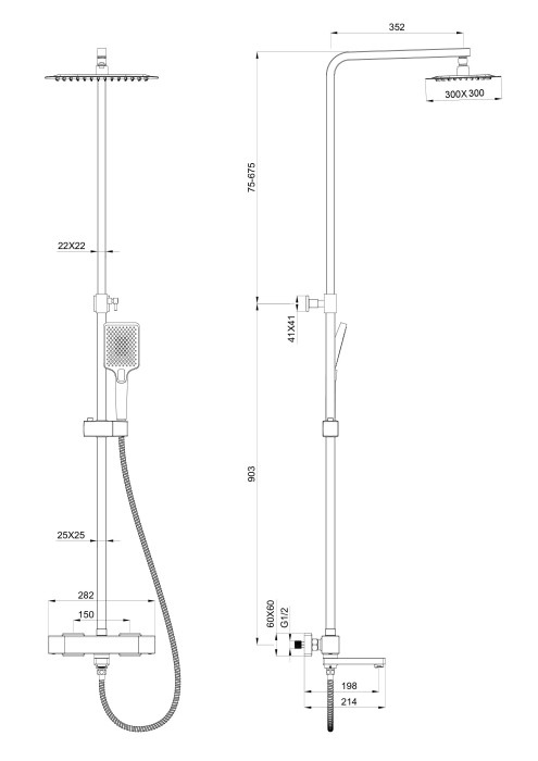 Душевая система с термостатом, Wonzon & Woghand, WW-88739901-CR цвет: хром