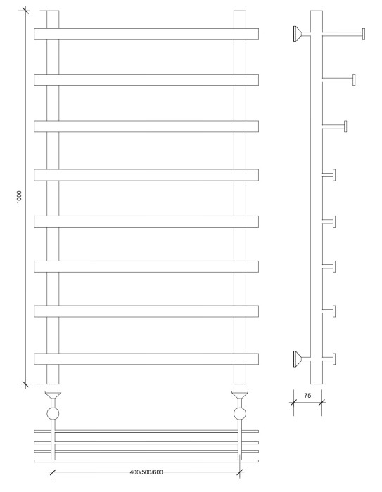 Полотенцесушитель водяной 100x40x50 Понтида 7 СП (черный) Secado арт. 4673739228029