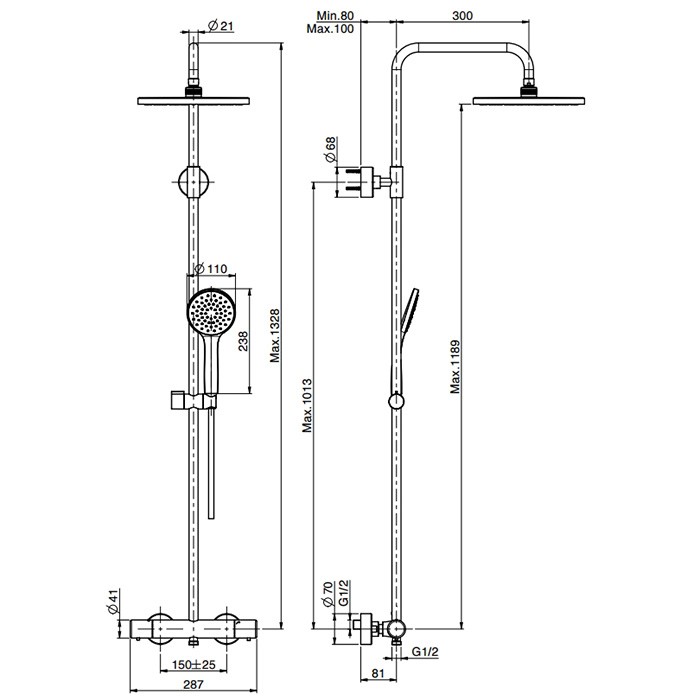 Fima Carlo Frattini Душевая стойка, верхний душ 25см., с термостатическим смесителем, держателем и ручным душем, Colonne doccia, F4925/RP251CR цвет: хром
