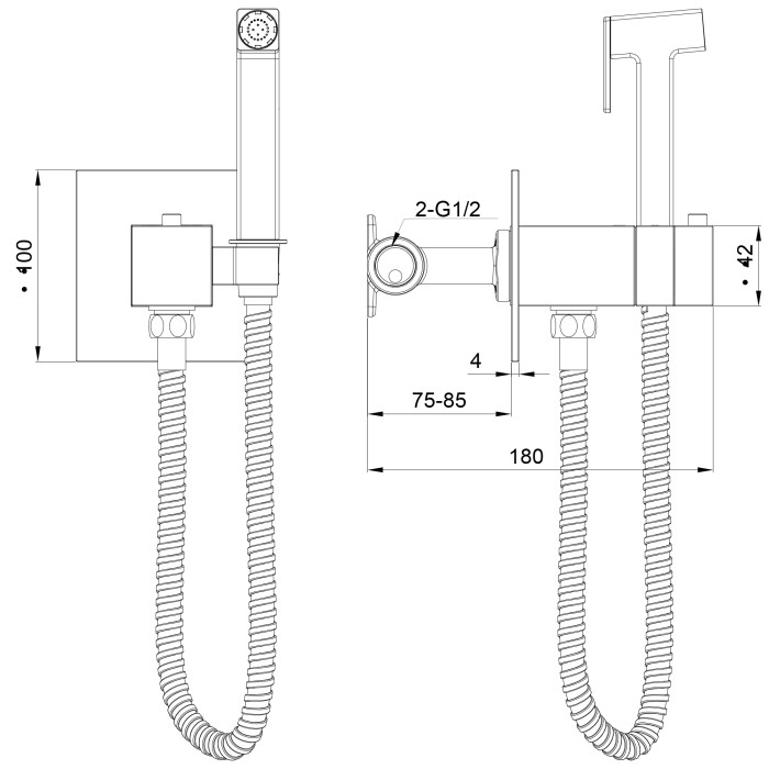 Смеситель с гигиеническим душем и термостатом встраиваемый, Wonzon & Woghand, WW-88829910-BN цвет: никель