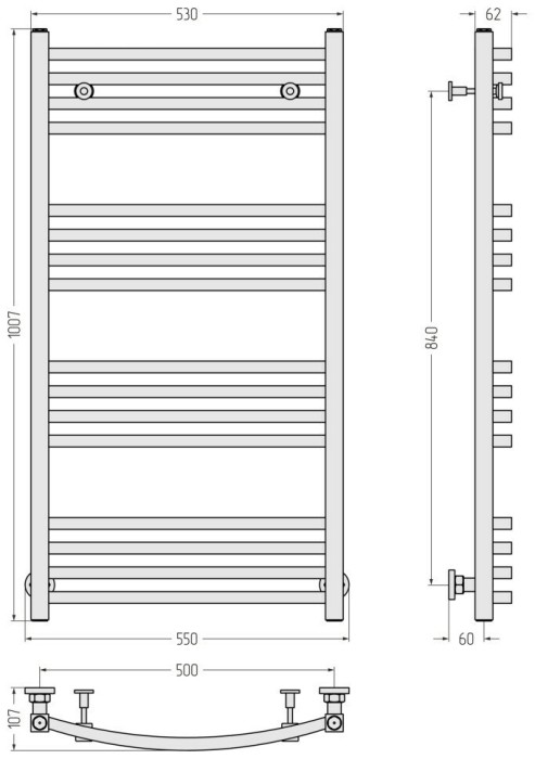 Сунержа Водяной полотенцесушитель 1000x500, Аркус, 032-0251-1050 цвет: матовое золото