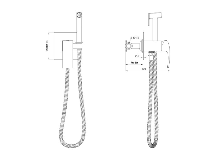 Смеситель с гигиеническим душем встраиваемый, Wonzon & Woghand Fit, WW-88829009-BGM цвет: графит