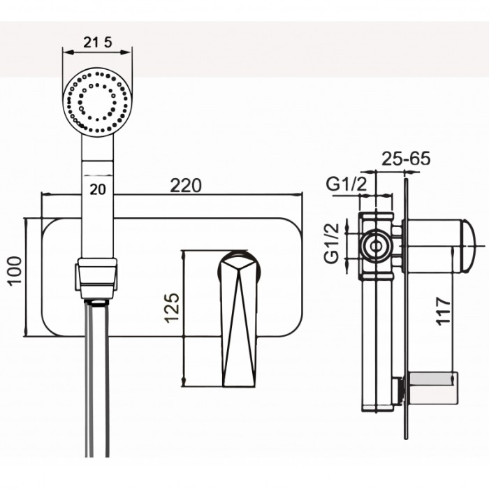 Гигиенический душ со смесителем, черный, Venturo Boheme 387-B