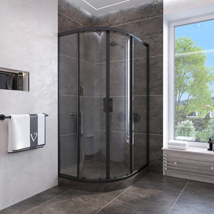 Душевой угол 900x900x1900, Veconi Rovigo, черный, стекло прозрачное арт. RV107B-90-01-C4