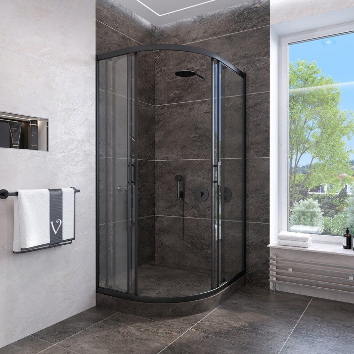 Душевой угол 900x900x1900, Veconi Rovigo, черный, стекло прозрачное арт. RV107B-90-01-C4