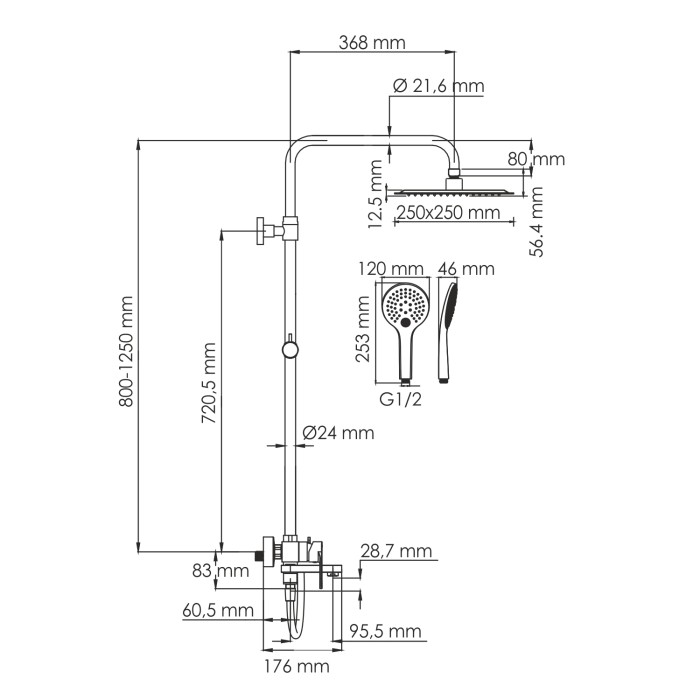 Душевая система со смесителем WasserKRAFT арт. A185.254.155.WM