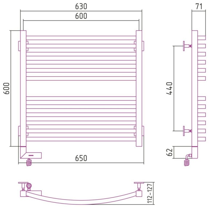 Сунержа Электрический полотенцесушитель 600x600, Аркус 2.0, 051-5604-6060 цвет: состаренная латунь