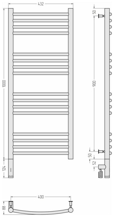 Сунержа Электрический полотенцесушитель 1000x400, Богема 3.0, 00-5802-1040 цвет: без покрытия