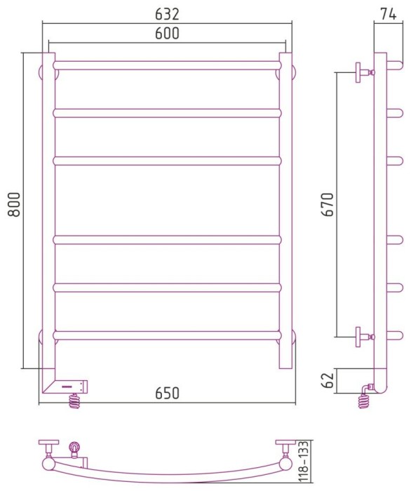 Сунержа Электрический полотенцесушитель 1000x300, Галант 2.0, 071-5200-8060 цвет: сатин