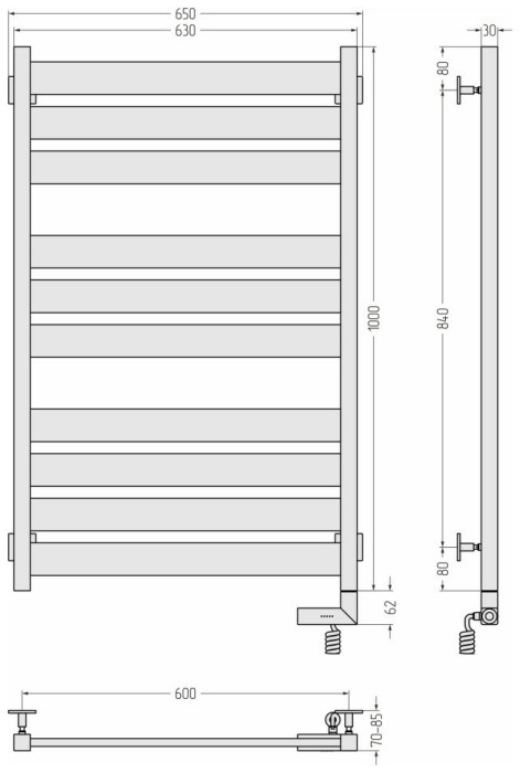 Сунержа Электрический полотенцесушитель 1000x300, Центурион 2.0, 12-5603-1060 цвет: белый