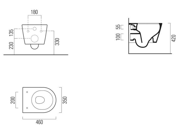 Подвесной унитаз 35х46 см, swirlflush, без крепежа в комплекте, безободковый, без сиденья, GSI Kube-x арт. 941811