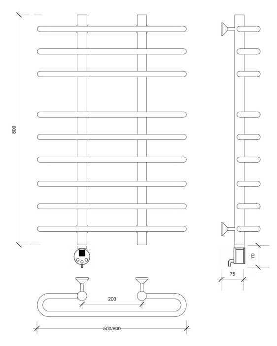 Полотенцесушитель электрический 80x20x60 Венеция 5 (черный матовый) Secado арт. 4673739234266