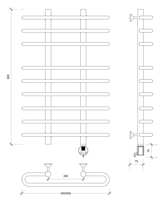 Полотенцесушитель электрический 80x20x60 Венеция 5 (черный матовый) Secado арт. 4673739234266