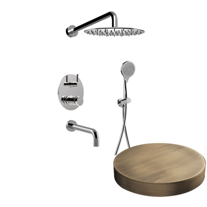 Встраиваемый душевой комплект на 3 режима, однорычажный, с поворотным переключателем, ручной душ, излив, кронштейн, верхний душ d25 см, Giulini My ring deluxe, бронза матовая арт. MR0070DLBROP