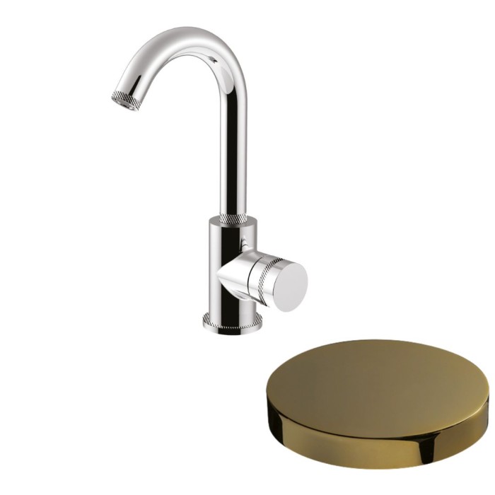 Смеситель для раковины однорычажный, поворотный излив, без донного клапана, Giulini My ring deluxe, золото арт. MR85/SCDLO