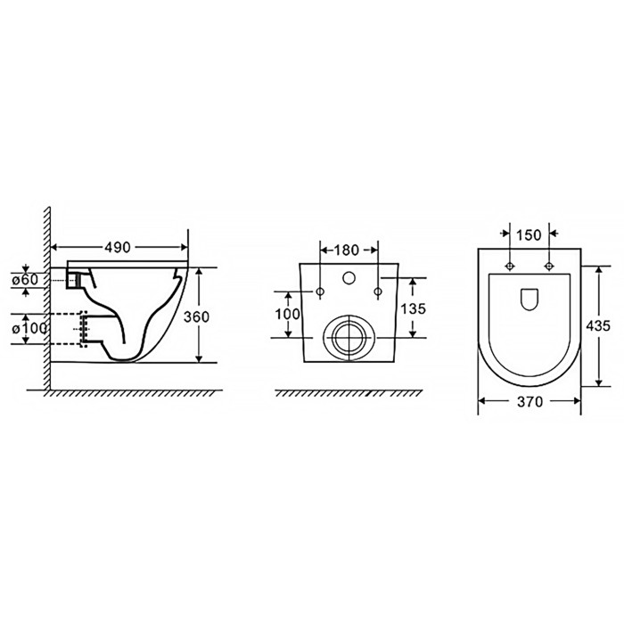 Подвесной унитаз 480х370х360 безободковый, с быстросъемным сиденьем микролифт, Azario Gloria арт. AZ-2003