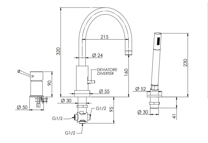 Смеситель белый матовый, Remer Minimal, внешнего монтажа N07BO