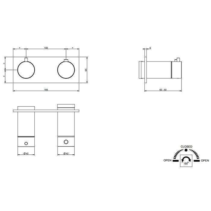 Смеситель для душа, встраиваемый, термостатический, на 2 потребителя, (внешние части), Gessi Ingranaggio, black xl арт. 63334#299