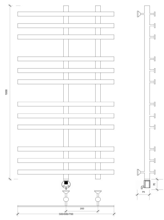 Полотенцесушитель электрический 100x20x70 Понтида 3 Secado арт. 4673739240274