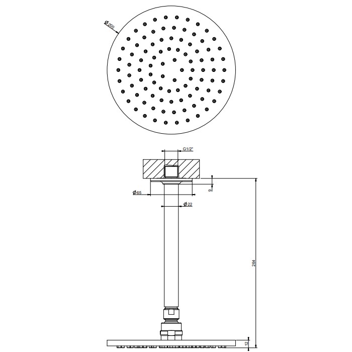 Верхний душ d20 см, потолочный, Gessi Inciso, хром арт. 58152#031