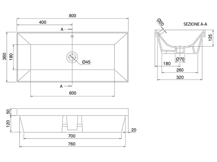 Раковина встраиваемая сверху с переливом без отверстий, цвет белый, Scarabeo Teorema 2.0 - 5132