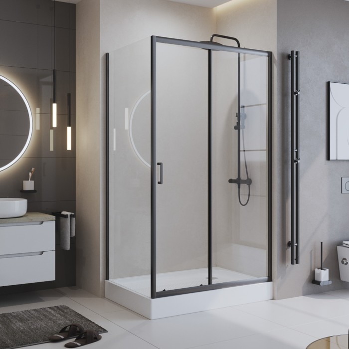 Душевой уголок 120x195 BelBagno, матовый черный, Uno-195 арт. UNO-195-AH-1-120/80-C-NERO