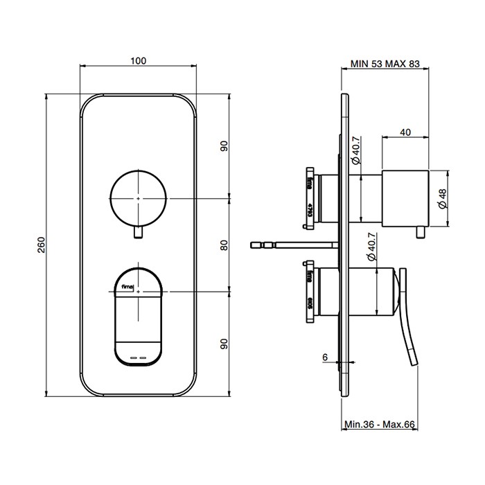 Fima Carlo Frattini Смеситель для душа, встраиваемый, с переключателем, без внутр. части, Flo, F3809X6CR цвет: хром
