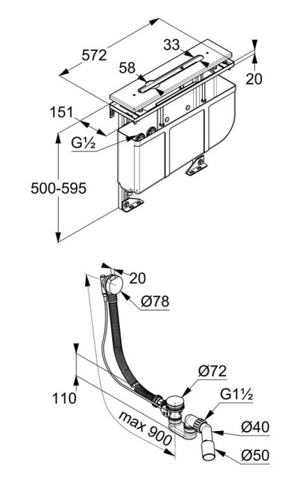 Монтажный блок для смесителя на 3 отверстия, Kludi, - 7881205-00
