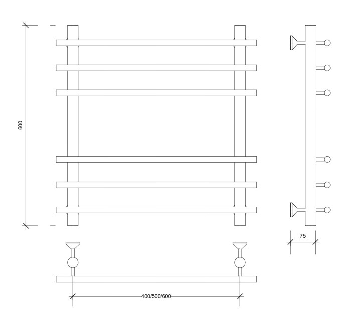 Полотенцесушитель водяной 60x50x60 Турин плюс (хром) Secado арт. 4603759407500