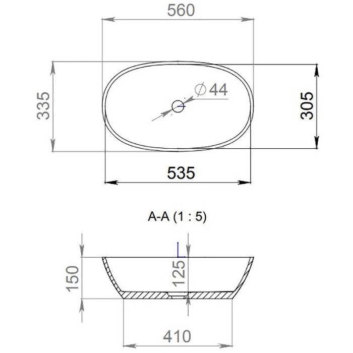 Раковина накладная 56x33,5, глянцевая, Salini SOFIA арт. 1101106GRF
