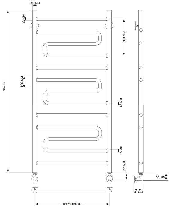 Полотенцесушитель водяной латунный 50x120 Валенсия 2 (бронза) Secado арт. 4603777470135