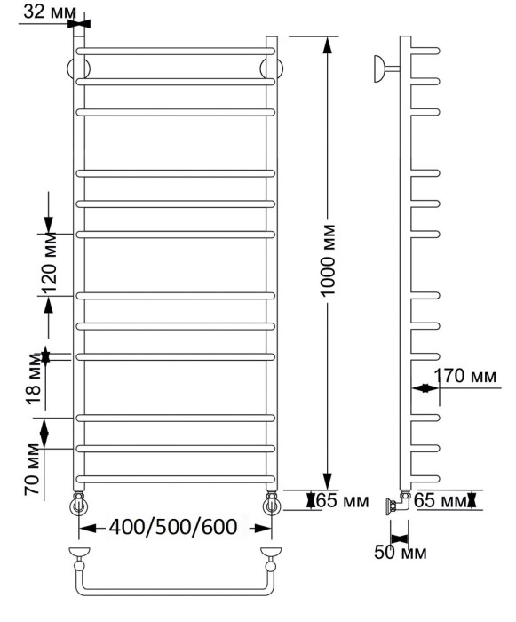 Полотенцесушитель водяной латунный  Мерида 3 (бронза) Secado арт. 4603777459901