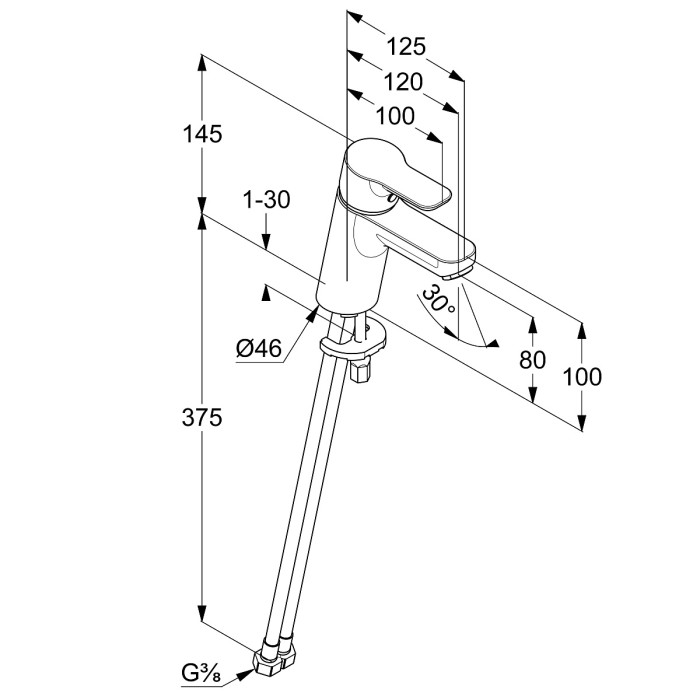 Однорычажный смеситель на умывальник 70, холодная вода при центральном положении рычага, без донного клапана, pure and easy Kludi, хром - 373890565wr4