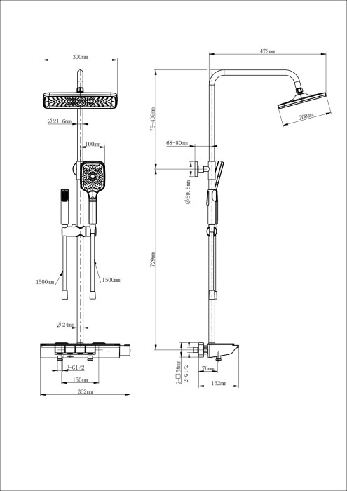 Душевая система с термостатом, Wonzon & Woghand Muse, WW-B4174-BG цвет: золото
