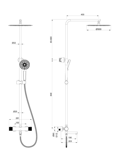 Душевая система с термостатом, Wonzon & Woghand, WW-88739902-CR цвет: хром