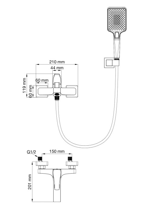 Смеситель для ванны с душем, Wonzon & Woghand Flex, WW-88037072-BG цвет: золото