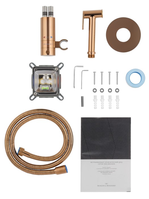 Смеситель с гигиеническим душем и термостатом встраиваемый, Wonzon & Woghand, WW-88829909-RG цвет: розовое золото