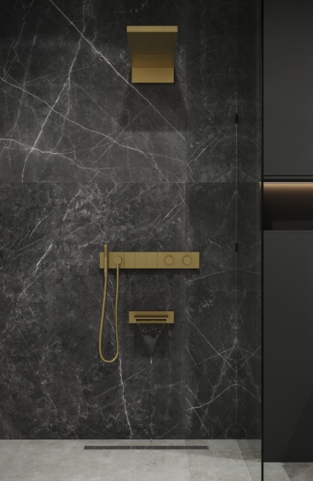 Встроенная душевая система с изливом  с термостатом, трехпозиционная matt gold, Boheme Zodiac - 133-2-MG