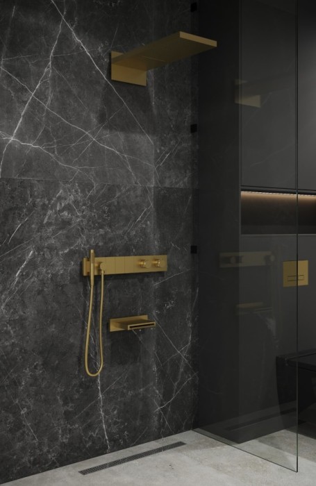 Встроенная душевая система с изливом  с термостатом, трехпозиционная matt gold, Boheme Zodiac - 133-2-MG