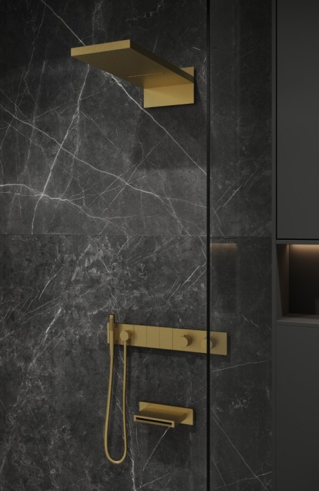 Встроенная душевая система с изливом  с термостатом, трехпозиционная matt gold, Boheme Zodiac - 133-2-MG