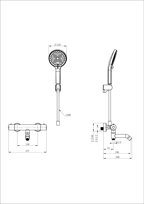 Смеситель для ванны с душем и термостатом, Wonzon & Woghand Inn, WW-B2065-A1-MB цвет: черный