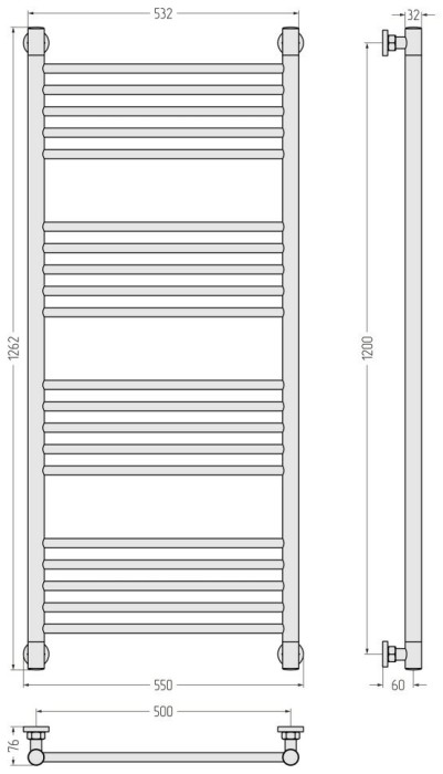 Сунержа Водяной полотенцесушитель 1200x500, Богема+ прямая, 30-0220-1250 цвет: матовый белый
