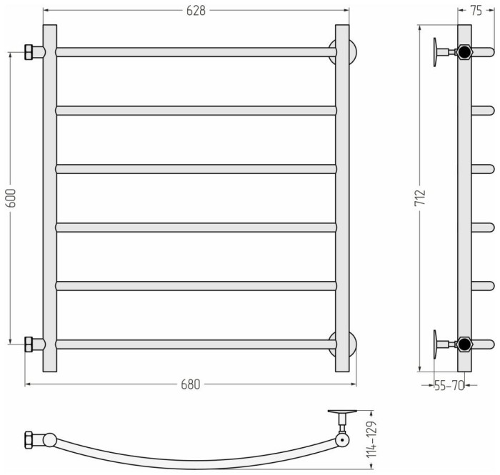 Стилье Водяной полотенцесушитель 600x600, Версия-Б2, 12612-6060 цвет: белый