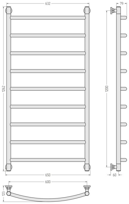 Сунержа Водяной полотенцесушитель 1200x600, Галант+, 071-0200-1260 цвет: сатин