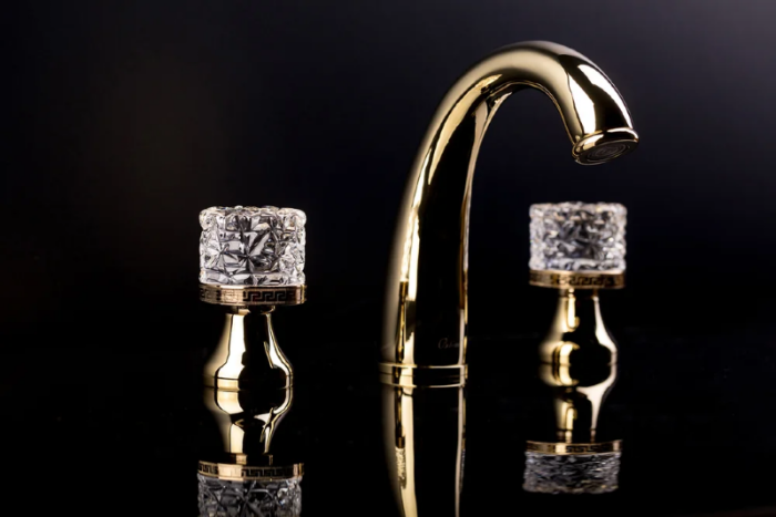 Смеситель для раковины, золото, Crystal Boheme 297-CRST