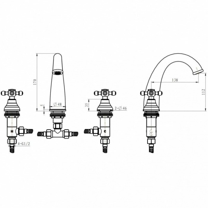 Смеситель для раковины, золото, Crystal Boheme 297-CRST