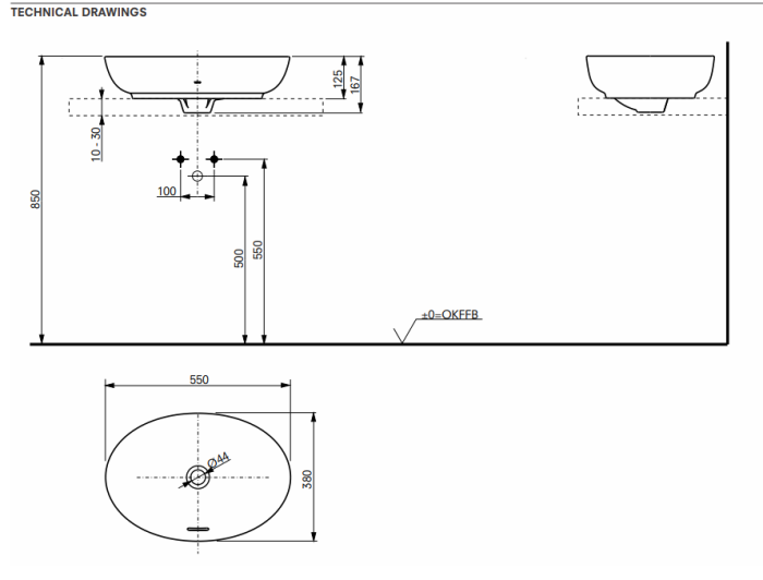 Раковина накладная TOTO WU 55x38x16.7см Cefiontect, цвет белый арт. L1705E