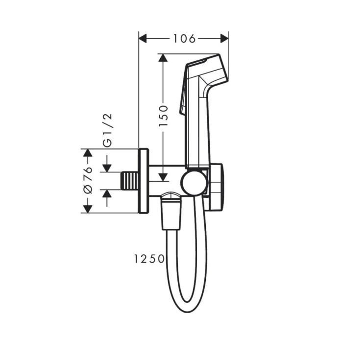 Гигиенический душ с запорным вентилем, держателем и шлангом 125см см, для холодной воды Bidette Hansgrohe, черный арт. 29230670