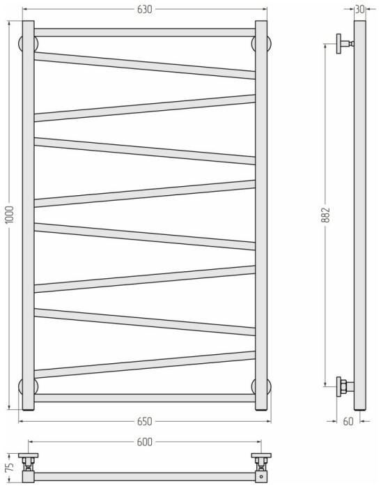 Сунержа Водяной полотенцесушитель 1000x600, Сирокко, 032-0253-1060 цвет: матовое золото